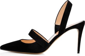 Generic Womens Slingback Stiletto High Heels, Fashion Closed Pointed Toe Party Pumps, Comfort Ankle Strap Slip-on Dress Office Leather Pumps Shoes,Black,4 UK