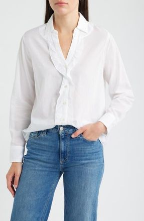 Nic+Zoe Ruffle Cotton Shirt in Paper White at Nordstrom, Size Xx-Large