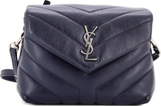 Saint Laurent Borsa a tracolla Loulou in pelle matelass&eacute; con motivo chevron - Blu