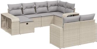 vidaXL Juego De Sof&aacute;s Jard&iacute;n Con Cojines Beige 10 Pzas Rat&aacute;n Sint&eacute;tico Vidaxl
