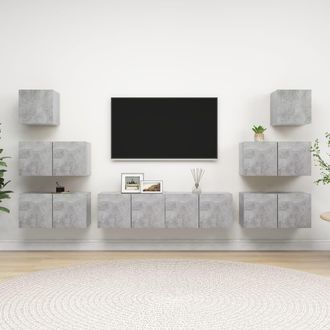 vidaXL Vidaxl - Set Muebles De Sal&oacute;n Tv 8 Pzas Madera Ingenier&iacute;a Gris Hormig&oacute;n