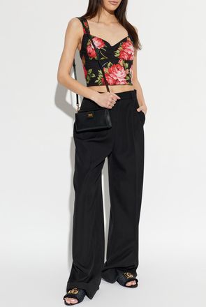Dolce & Gabbana Short Top With Floral Motif, Womens, Black