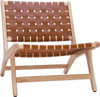 Miliboo Sill&oacute;n &Eacute;tnico De Madera Con Correas Tejidas Marrones Bondi