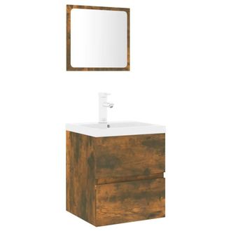 Berkfield Home Bathroom Furniture Set Smoked Oak Engineered Wood in Brown