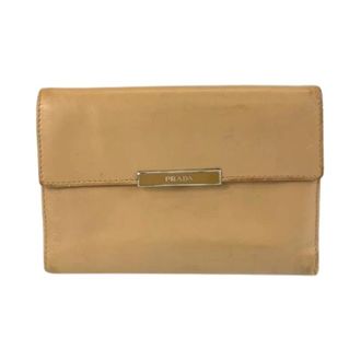 Prada Pre-owned Leather Wallet - Dames - Pre-owned - Beige - Maat: ONE Size Leer