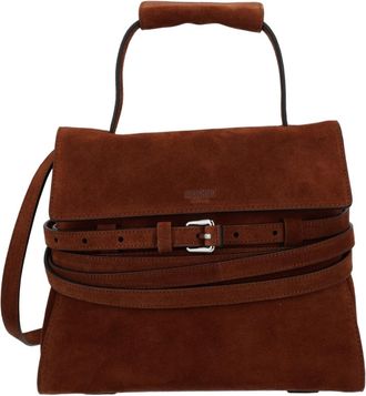 Moschino Brown Silver Accent Structured Suede Handbag