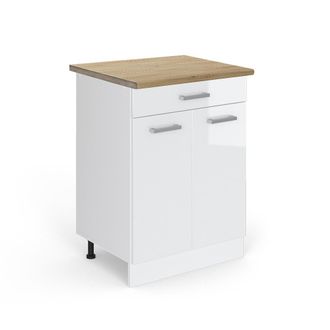 Vicco Mueble Bajo De Cocina R-line, Blanco Alto Brillo, 60 Cm Con Caj&oacute;n, Et Roble