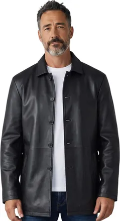Infinity Leather Mens Black Leather Long Collared Car Coat Jacket - Bergen