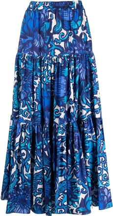 La DoubleJ graphic-print tiered cotton skirt - women - Cotton - S - Blue