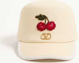 Valentino Garavani Baseball Cap Cherryfic In Paglia Donna NATURALE/MULTICOLOR 55