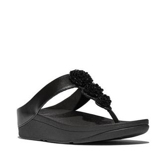 FitFlop Fino Beadie-button metallic toe-post sandals in Metallic Black at Nordstrom, Size 11