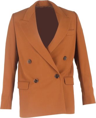 Acne Studios Double-Breasted Blazer with Pockets in Brown Polyester