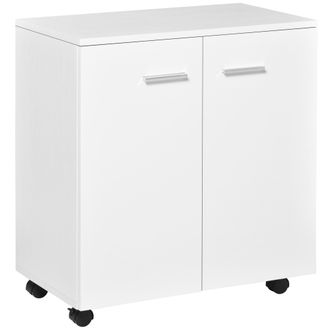 HOMCOM Homcom - Mobiletto Basso Multiuso 2 Ante E Ruote Mobile Ufficio E Casa In Legno