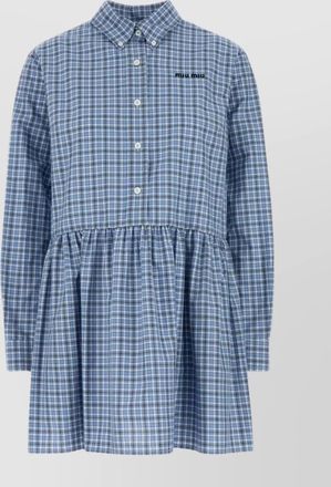 Miu Miu embroidered cotton mini dress with pleated waist