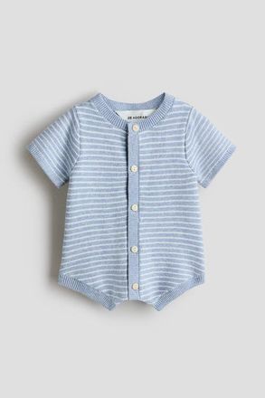 H&M Purl-knit Cotton Romper Suit in Light Blue/white Striped at Nordstrom, Size Newborn