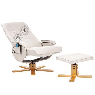 Beliani Sill&oacute;n Reclinable De Piel Sint&eacute;tica Con Reposapi&eacute;s Giratorio Ajustable Masaje Calefacci&oacute;n Beige Claro Relaxpro