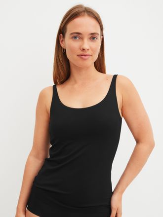 CALIDA Tr&auml;gertop CALIDA Natural Skin, Damen, Gr. XS (36/38), schwarz c2c, Interlock, Obermaterial: 83% Modal (TENCEL), 17% Elasthan, h&uuml;ftbedeckend, tiefer Ru