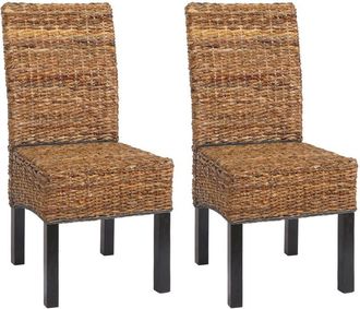 Hhg Lote de 2 sillas de comedor silla de mimbre M69 silla bali mimbre banana, oscuro, sin cojín