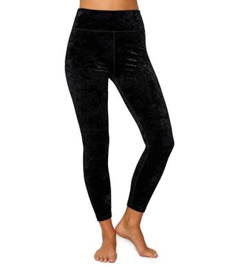Calvin Klein Womens Performance Crushed Velvet Cropped Legging In Black