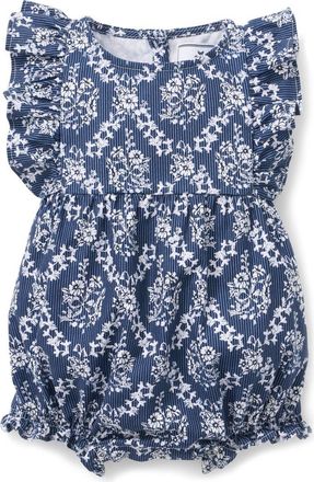 Petite Plume Kids Ruffled Twill Romper in Navy at Nordstrom, Size 24M