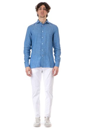 Borriello Pure Linen Long-Sleeve Shirt with Mother-of-Pearl Buttons