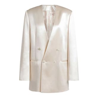 Alberta Ferretti Shiny Satin Double-Breasted Jacket - female - Alberta Ferretti - Blazers - White - M - Jackets