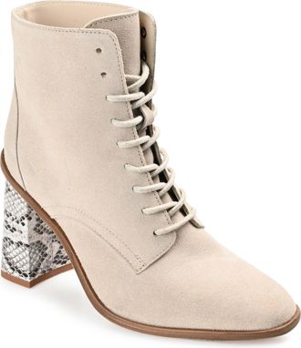 Journee Collection Womens Genuine Leather Edda Almond Toe Block Heel Combat Booties