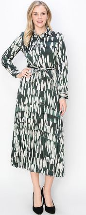 YAL New York Green Abstract Print Pleated Dress