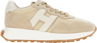 Hogan Beige H641 Suede Panel Sneakers