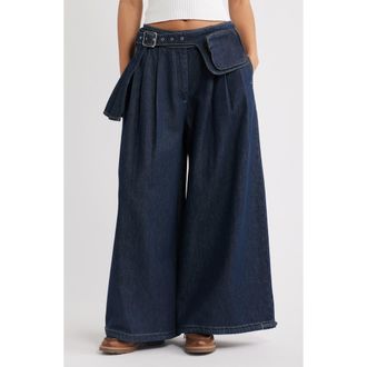 Damson Madder Mavi Pleated High Waist Wide Leg Balloon Jeans in Indigo at Nordstrom, Size 36