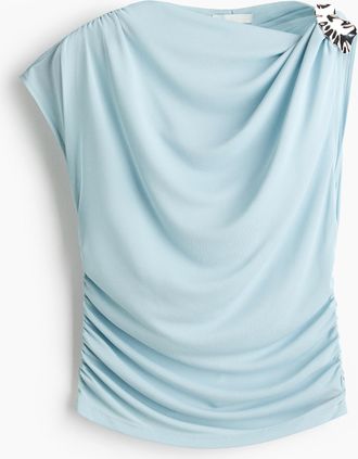 H&M Jerseyshirt mit Drapierung - Turquoise