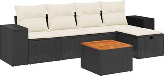 vidaXL Set De Sof&aacute;s De Jard&iacute;n 6 Piezas Y Cojines Rat&aacute;n Sint&eacute;tico Negro Vidaxl