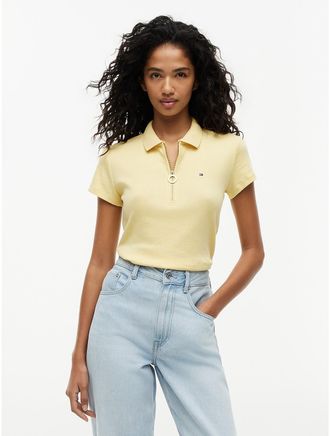 Tommy Hilfiger Womens Slim Fit Zip Polo - Yellow - XXL