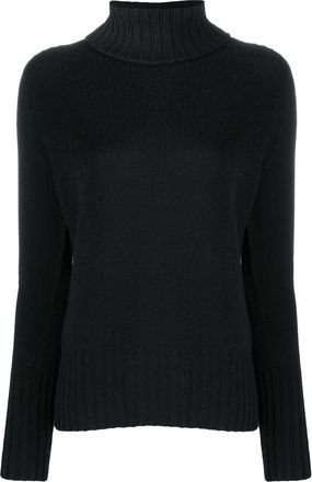 Drumohr Black High Ribbed Turtleneck Wool Sweater