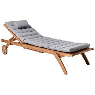 Beliani Beliani - Tumbona De Jard&iacute;n Patio Piscina De Madera Natural Con Coj&iacute;n Gris Claro Cesana
