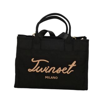 Twinset Tote Bags, female, Black, Size: ONE SIZE Sand Fabric Bag