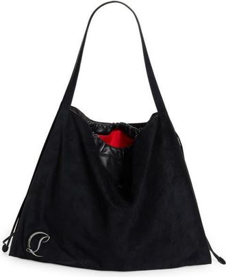 Christian Louboutin Le 54 Suede Drawstring Tote in B329 Black/black/gun Metal at Nordstrom