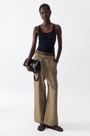 H&M Straight Drawstring Trousers in Dark Beige at Nordstrom, Size Xx-Small