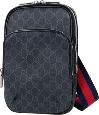 Gucci Sherry Line Black Gg Supreme Leather Shoulder Bag (Pre-Owned)