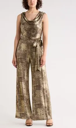 Connected Foiled Jersey Jumpsuit in Brown at Nordstrom Rack, Size 14