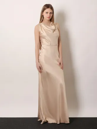 Actualee Womens Beige Satin Dress Polyester