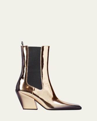 Prada Metallic Square-Toe Chelsea Booties
