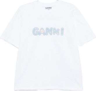 Ganni White Logo Crew Neck T-Shirt