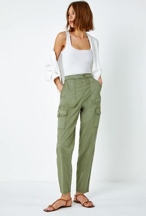Roman Casual Elastic Waist Cargo Stretch Trousers