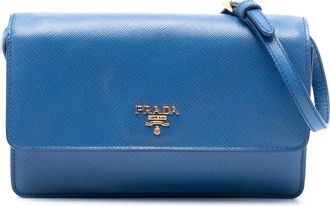 Prada Pre-owned Womens Saffiano Wallet On Strap - Blue Leather - One Size