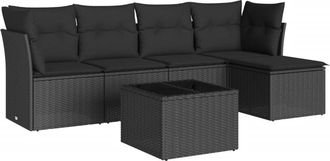 vidaXL Vidaxl - Set De Sof&aacute;s De Jard&iacute;n 6 Piezas Y Cojines Rat&aacute;n Sint&eacute;tico Negro