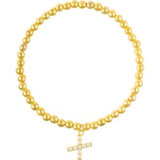 Adornia Faux Pearl Initial Charm Beaded Bracelet in Gold White-X at Nordstrom Rack