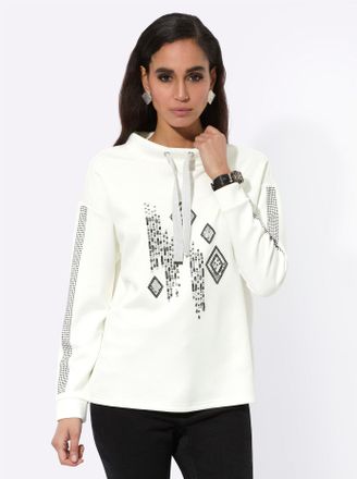 Cr&eacute;ation L Sweatshirt CREATION L, Damen, Gr. 36, schwarz (ecru, schwarz, gemustert), 50% Modal, 44% Polyester, 6% Elasthan, gemustert, unifarben, Sweatshirts Swe