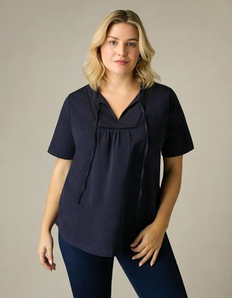 Live Unlimited London Womens Navy Cotton Slub Bib Tunic - Blue - Size: 14