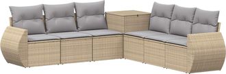 vidaXL Juego De Sof&aacute; 7 Uds. Beige Y Gris Claro Rat&aacute;n Sint&eacute;tico Y Acero Vidaxl